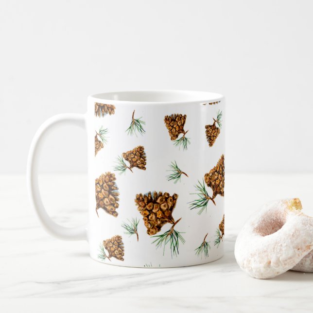 Rustic Pine Cone Forest Mug – Nature-Inspired Desi (With Donut)