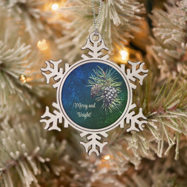 Rustic pine cone  snowflake pewter christmas ornament (Tree)
