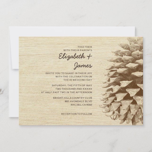Rustic Pine Cone Wedding Invitations (Front)