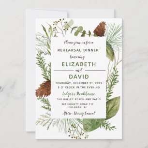 Rustic Pine Cone Winter Rehearsal Dinner Invitation