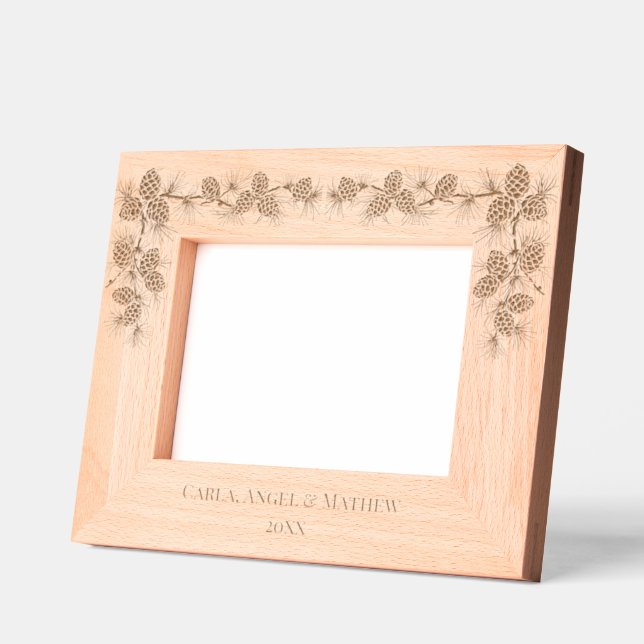 RUSTIC PINE CONES 7 x 5 PERSONALIZED  PICTURE Etched Frames (Left)