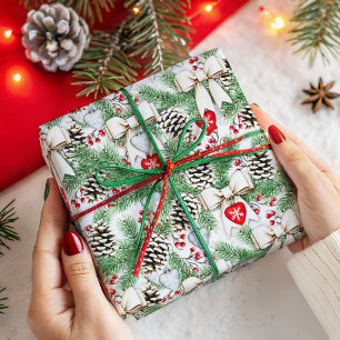 Rustic Pine Cones and Branches Christmas Pattern Wrapping Paper