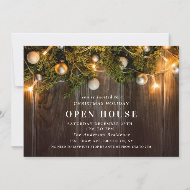 Rustic Pine Cones Christmas Open House Invitation (Front)