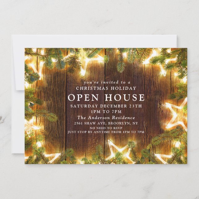 Rustic Pine Cones Christmas Open House Invitation (Front)
