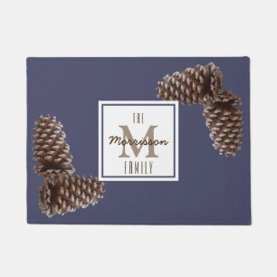 Rustic Pine Cones Personalised Family Name Doormat
