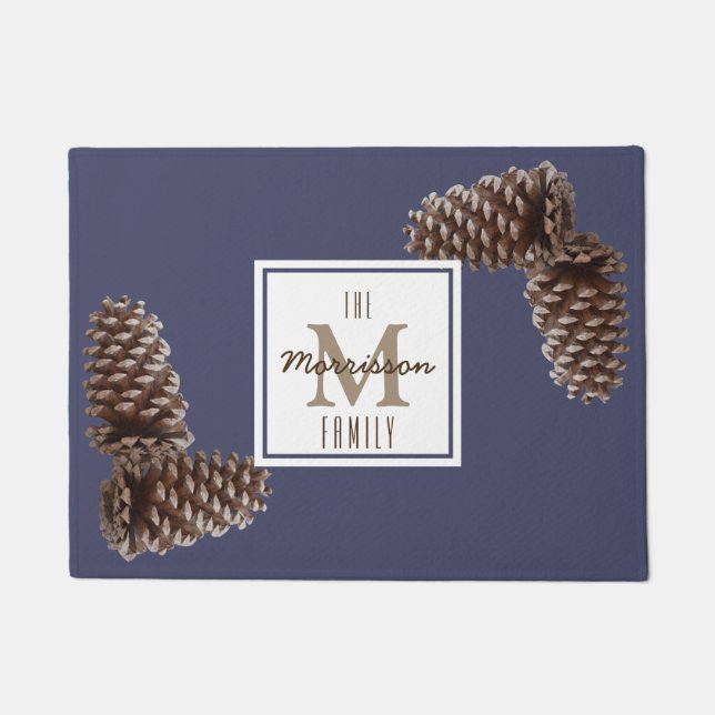 Rustic Pine Cones Personalised Family Name Doormat (Front)