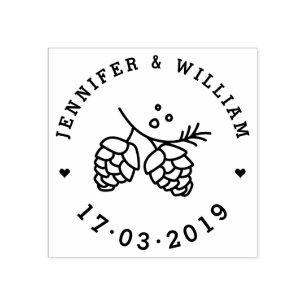 Rustic Pine Cones Save The Date Wedding Date Rubber Stamp