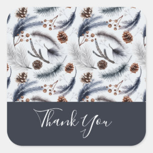 Rustic Pine Cones Watercolor Pattern Thank You Square Sticker