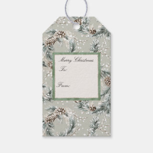 Rustic Pine Cones Wreath Christmas Green To From Gift Tags