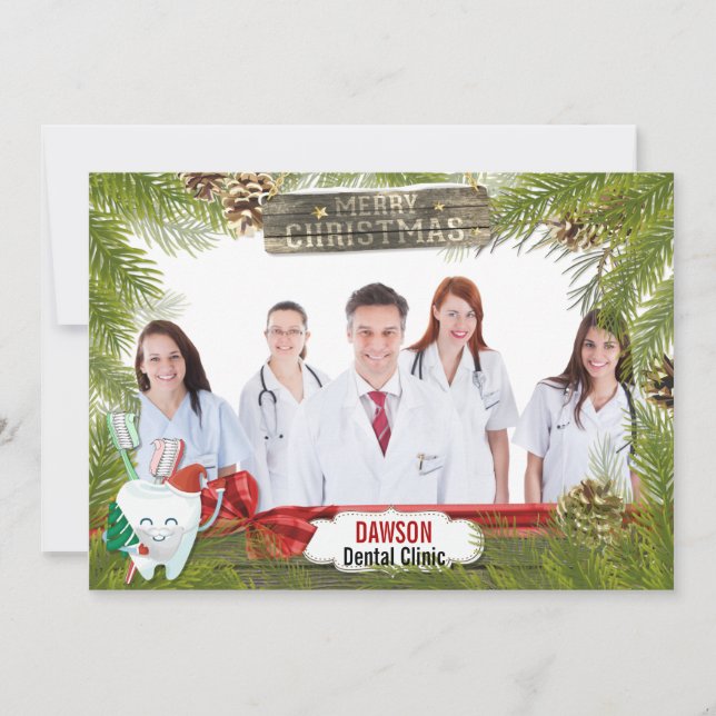 Rustic Pine Dentist Photo Business Greeting Holiday Card (Front)