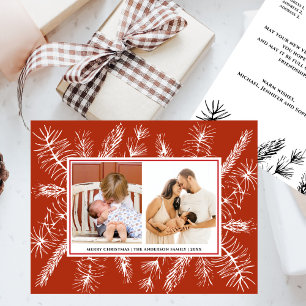 Rustic Pine Elegant Typography 2 Photos Christmas Holiday Postcard
