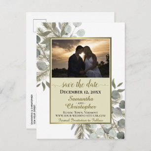 Rustic Pine & Eucalyptus Gold Save the Date Photo Announcement Postcard
