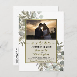 Rustic Pine & Eucalyptus Tan Save the Date Photo Announcement Postcard