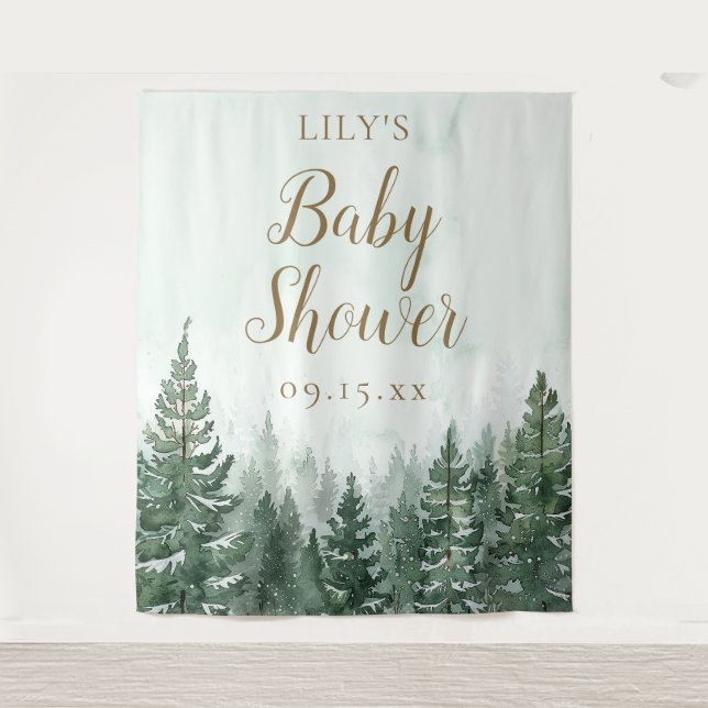 Rustic Pine Forest Baby Shower Photo Prop Tapestry (Front)
