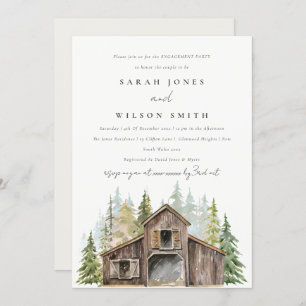 Rustic Pine Forest Barnyard Engagement Invite