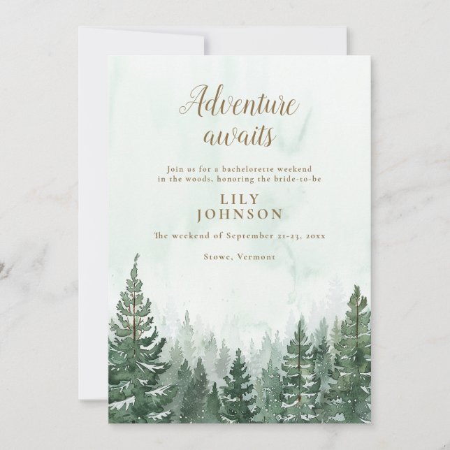 Rustic Pine Forest Camping Bachelorette Weekend Invitation (Front)