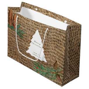 Rustic Pine Forest Christmas Tree Large Gift Bag