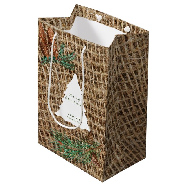 Rustic Pine Forest Christmas Tree Medium Gift Bag (Front Angled)