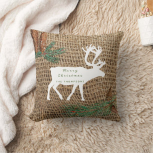 Rustic Pine Forest Deer Cushion