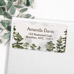 Rustic Pine Forest Watercolor return address Label