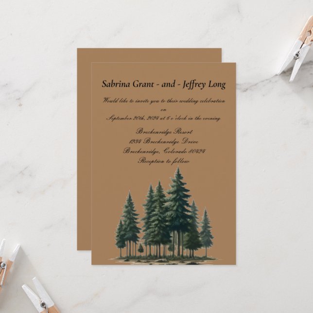 Rustic Pine Forest Wedding  Invitation (Front/Back In Situ)