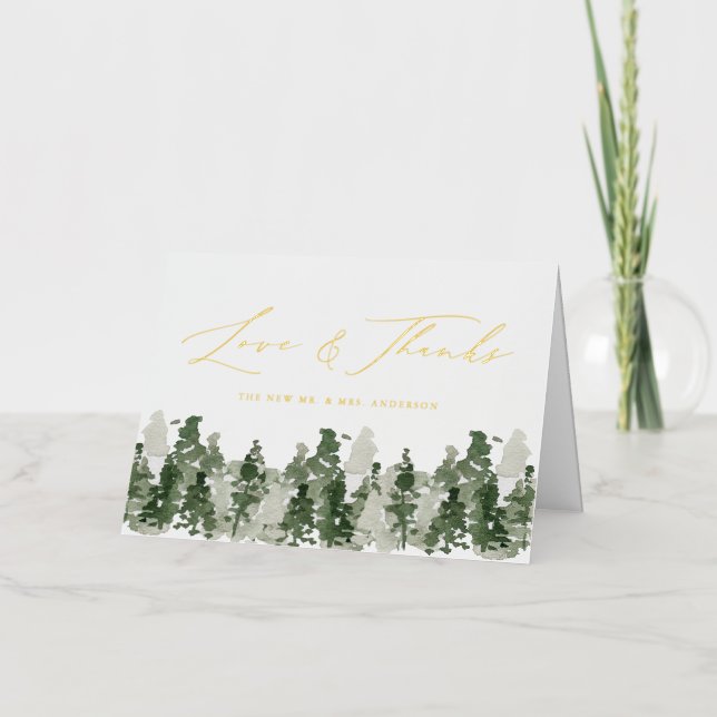 Rustic Pine Forest Wedding Love and Thanks Foil Greeting Card (Front)