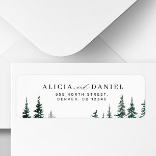 Rustic pine forest wedding return address