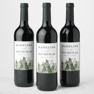 Rustic Pine Forest Wedding Wine Label