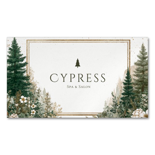 Rustic Pine Forest Winter Woodland Magnetic Business Card (Front)