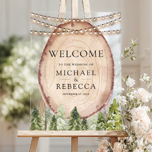 Rustic Pine Forest Wood Slice Wedding Welcome Acrylic Sign