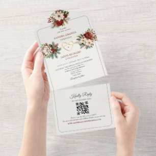 Rustic Pine Green Red Wedding Invitations