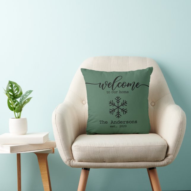 Rustic Pine Green Welcome to Our Home Custom Name Cushion (Chair)