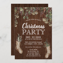 Rustic Pine Greenery Watercolor Christmas Party