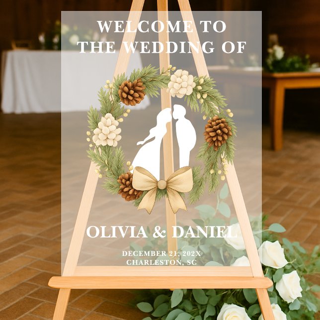  Rustic Pine Greenery Winter Wedding Welcome Acrylic Sign (Creator Uploaded)