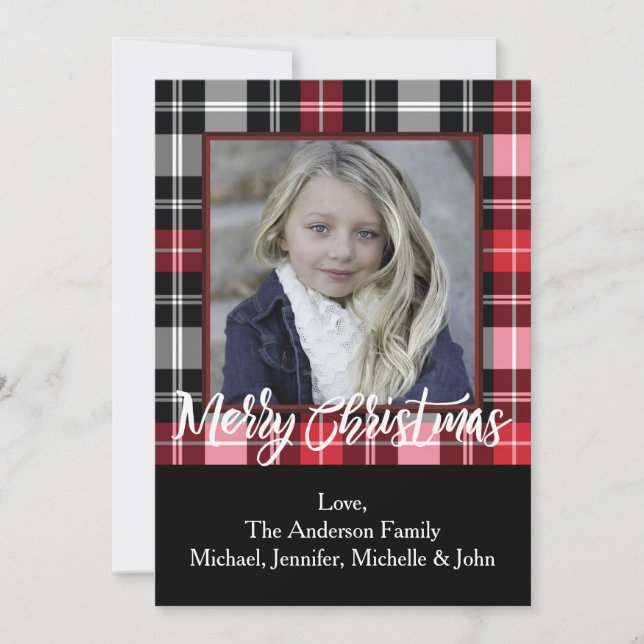Rustic Pine Holly and Plaid Christmas Photo Holiday Card (Front)