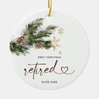 Rustic Pine Leaf First Christmas Retirement Gift Ceramic Tree Decoration
