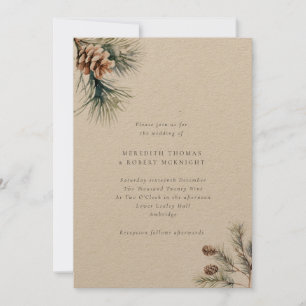 Rustic Pine Leaves & Pine Cones Winter Wedding Invitation