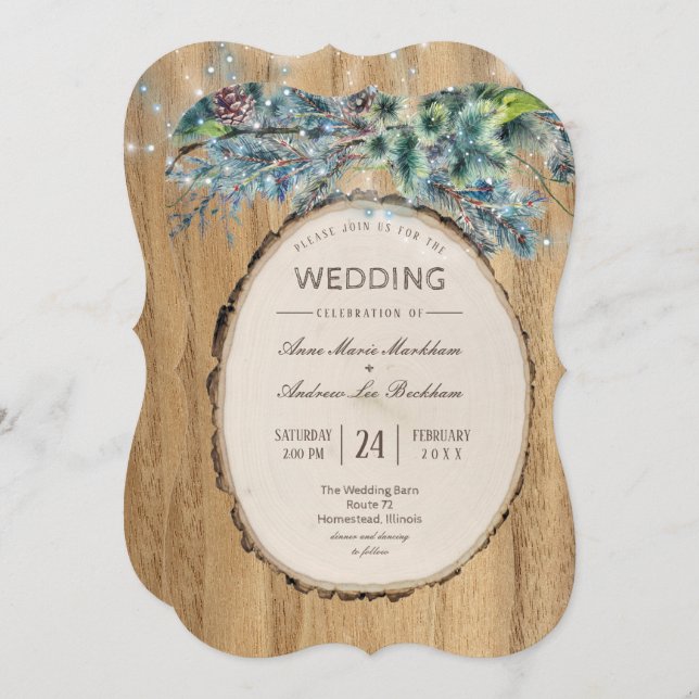 Rustic Pine Lodge Winter Wedding Invitation (Front/Back)