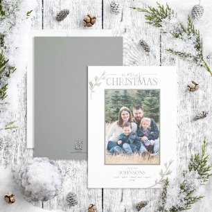 Rustic Pine Merry Family Photo Neutral Holiday Card