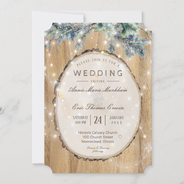 Rustic Pine Mountain Boho Invitation (Front)