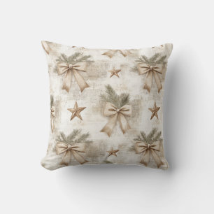 Rustic pine needles, bows and stars cushion