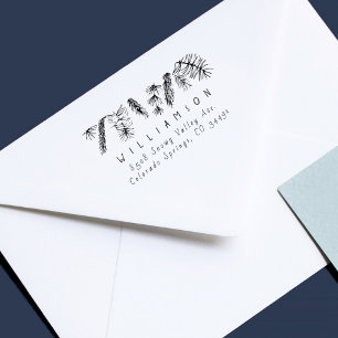 Rustic Pine Needles Winter Holidays Return Address Rubber Stamp