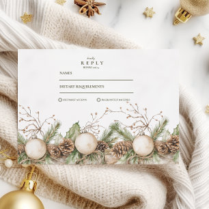 Rustic Pine Ornament Winter Wedding  RSVP Card