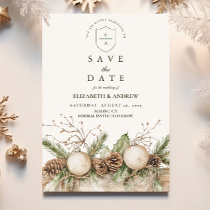 Rustic Pine Ornament Winter Wedding Save The Date