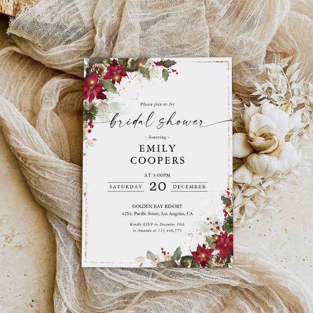 Rustic Pine Poinsettia Bridal Shower Invitation (Creator Uploaded)