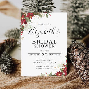 Rustic Pine Poinsettia Bridal Shower Invitation