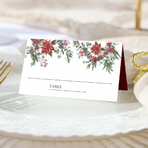 Rustic Pine Poinsettia Floral Christmas Place Card