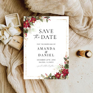 Rustic Pine Poinsettia Floral Christmas Save The Date
