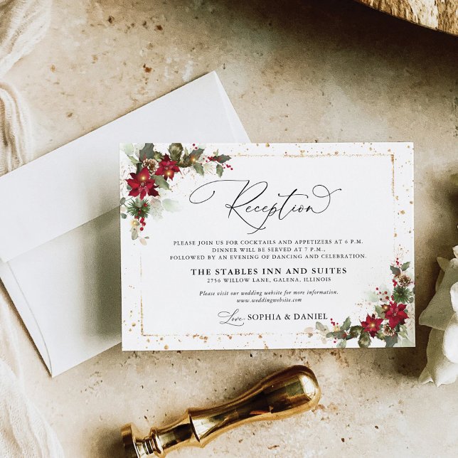 Rustic Pine Poinsettia Floral Christmas Wedding Enclosure Card (Creator Uploaded)