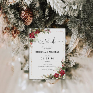 Rustic Pine Poinsettia Floral Christmas Wedding  Invitation